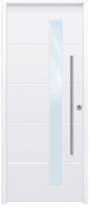 THT Saga 100 Cristal modelo Cintia-CRL, puerta metálica blanca con cristal vertical