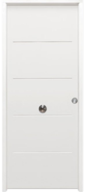 THT Saga M-100 modelo 1105, puerta metálica blanca con fresados horizontales