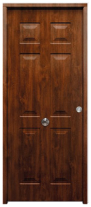 THT Saga M-100 modelo Yedra, puerta metálica roble viejo de cuarterones