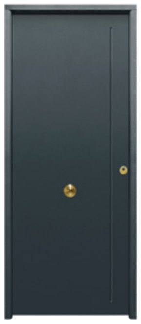 THT Saga 100 modelo 1120, puerta metálica gris con fresado vertical