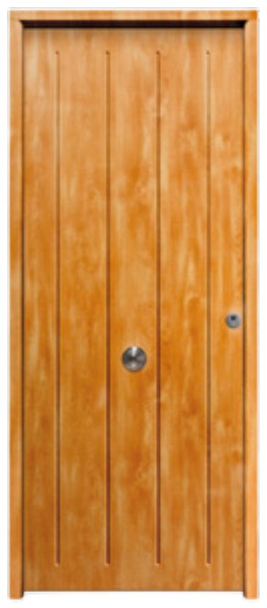 THT Saga 100 modelo 1150, puerta metálica acabado madera con fresados verticales