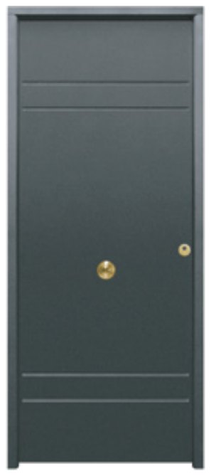 THT Saga 100 modelo Azalea, puerta metálica gris con fresados horizontales