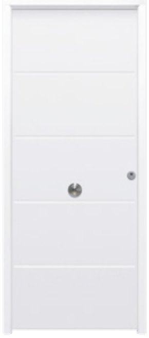 THT Saga 100 modelo Cintia, puerta metálica blanca con fresados horizontales